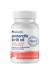 NativePath Wild-Caught Antarktída Krill Oil 500mg - Premium Astaxantin 200mcg Fosfolipid-Bound Omega-3 EPA DHA - Pure Formula GMP Certified Third Party Tested - 30 Softgels