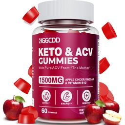 Keto ACV Gummies Advanced Weight Loss, Keto Gummy Supplement for Women and Men, with 1500MG Apple Cider Ocogar & Vitamin B12, Vegan & Non-GMO, Detox & Cleans, Low-Carb, 60 Count