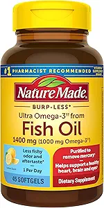 Nature Made Burp-Mess Ultra Omega-3 from Fish Oil 1400 mg, Dietary Supplement for Healthy Heart Support, 45 Softgels, 45 Day Supply