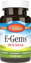 Carlson- E- Gems, 400 IU (268 mg), Heart Health & Optimal Wellness, Antioxidant, 90 mäkkých gélov