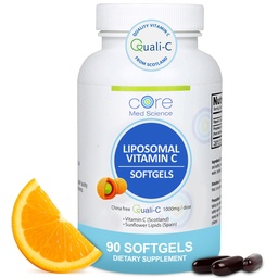 Lipozomálny vitamín C 1000mg podľa základnej Med Science, 90 Softgels - Non-GMO Natural Lipozomal Vitamín C doplnok, ktorý podporuje zdravú pokožku - imunitný systém Booster pre dospelých, podporuje tvorbu kolagénov