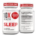 10X Zdravý spánok Doplnky pre dospelých - 60 Kapsule - Melatonín 3mg, L Theanine, Horčík Supplement, Oxid horečnatý pre hlboké, lepší odpočinok a relaxáciu - 3-in-1 Prírodná podpora spánku