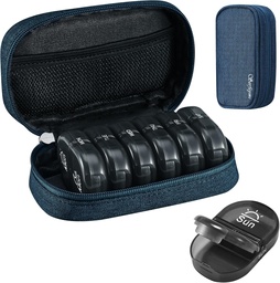 Serfeymi Travel Pill Organizátor 2 Časy A deň AM Upgrade Black Pill Box 7 deň s prenosným Zipper Canvas Pill prípad, Organizátor medicíny pre pilulky, vitamíny, doplnky, Rybie oleje - Blue 01