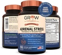Grow Vitamin Adrenal Stres Advanced Formula, Organické KSM-66 Ashwagandha s AlphaWave L-Theanine, 5-HTP, Horčík Blend - Každý deň úľava od stresu, Podpora nálady, kognitívne, zdravie mozgu, 90 Kapsule
