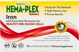 PrírodaPlus Hema-Plex Železo - 10 Tabletiek s pomalým prepúšťaním - 85 mg oneskoreného železa - celkové zdravie krvi - s vitamínom C a bioflavonoidmi - Vegan, bez lepku - 10 porcií
