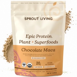 Sprout Living Epic Protein, Plant Based Protein & Superfoods Powder, Chocolate Maca Powder 