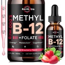 Vitamín B12 tekuté kvapky, B12 vitamíny 5000 mcg, vitamín B komplex doplnok s metylkobalamín B12 Sublingválne, vitamín B6, folát pre energiu, mozog, zdravie srdca, vegánska jahodová aróma 2 Fl Oz