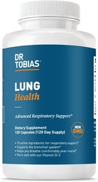 Dr. Tobias Lung Health Supplement with Vitamin C, Butterbur, Quercetin & Bromelain, Advanced Lung Cleanse Detox Formula pre Bronchial & Respiration System, Non-GMO, 120 Kapsule, 120 Servisov