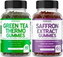 Zelený čaj spaľovač tukov (60 Počet) Chudnutie Chudnutie Horák chuť k jedlu Potlačovka pre dospelých a šafran doplnky (60 Gummy) Premium bez cukru Gummy - 5 v 1 Advanced Formula - Vegan Safe & USA Made