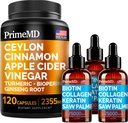 4-in-1 Liquid Biotin Collagen Keratin Saw Palmetto kvapky (2 fl oz - 3 balenia) & 5-in-1 Ceylon škorica w Turmerica & Ginseng Root (120ct) Bundle - vlasy, koža, nechty, & Immune Suplement
