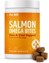 Pet MD Salmon Omega Bites pre psy - Skin and Coat Supplement with Omega 3 & 6 for Dogs Plus DHA & EPA - Podporuje alergiu a suchú pokožku Relief - 60ct