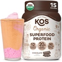 KOS Plant Based Protein Powder, Chocolate USDA Organic - Low Carb Pea Protein Blend, Vegan Superfood with Vitamins & Minerals - Keto, Soy, Dairy Free - Replacement for Women & Men - 15 Servings