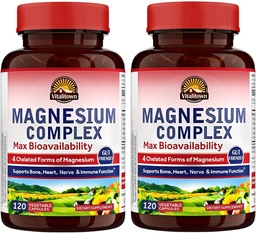 Vitalitown Magnézium Complex 2 balenia, 240 kapsúl, NSF Certified Magnézium Glycinate, Malate, Taurate & Citrate, oneskorené formy, vysoká absorpcia, kosti, srdce, spánok a zažívanie