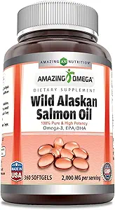 Amazing Omega Wild Aljašský lososový olej 2000mg Per Serving Softgels Supplement (360)