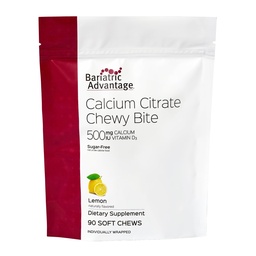 Bariatrická výhoda Vápnik Citrát Chewy Bites 500 mg - Vysoko absorpčné a dispergovateľné - Vitamín D3 - Ľahko žuvacie kalcium doplnok - citrónová aróma - 90 Počet
