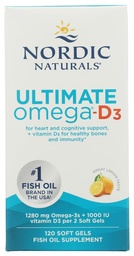 Nordic Naturals Ultimate Omega-D3, citrónová aróma - 120 mäkkých gélov - 1280 mg Omega-3 + 1000 IU vitamín D3 - EPA & DHA - podporuje mozog, srdce, & Imunitné zdravie - 60 porcií