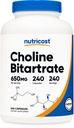 Nutricost Choline Bitartrate 650mg, 240 Vegetariánske kapsule - non-GMO, Vegetariánska priateľská, Gluten Free