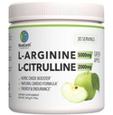 L-arginín 5000 mg + L- citrulín 2000 mg komplexný prášok doplnok nápoj Mix - Posilňovač oxidu dusnatého pre zdravie srdca, prietok krvi a energiu - 30 porcií (zelené jablko)