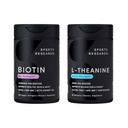 Športový výskum Vegan Biotin 10 000 mcg s kokosovým olejom Max Sila Vitamín B7 120 Softgels (4 mesiace dodávky) a Double Strength L-Theanine Supplement for Focus, Relaxation & Alertness 200mg 60 Count