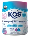 KOS Energizing Blue Spirulina Blend - USDA Certified Organic - B vitamíny, Ashwagandha, ženšen, adaptogény, Biotin - Vegan Pre Workout Powder - kofeín, Berry Ochutené, 28 Servings