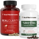 Real Huby RealClarita (60ct) a Turecko chvost (90ct) Kapsule Bundle - Huba Supplement for Mental Clarity, Focus & Immune Support - Vegan, Non-GMO, Overené úrovne Beta-Glucans