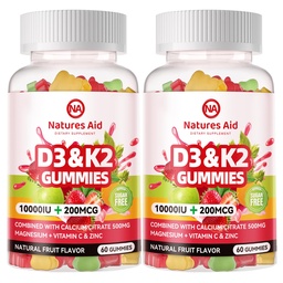 Prírodná pomoc vitamín D3 K2 bez obsahu cukru Gumies s vápnikom + K2 (MK-7), dusičnan horečnatý, vitamín C, extra sila - konečná absorpcia pre kostné svaloviny Immune, Vegan - 120 Gummies