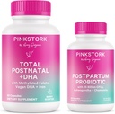 Pink Stork Postnatálny multivitamín + Probiotiká s Vegan DHA, Ashwagandha, Železo, Folát, B12 - podporuje Hormone Balance, Popôrodné zotavenie, Gut Health, & Digestion - balenie 2