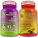 DOPLNKY ŠTÚDIO Quercetin s hypromelínom, vitamínom C a zinkom + Rastlinné vápnik, horčík, D3, K2 a kurkuma, 100% Vegan Supplement Bundle for Immune & Bone Support