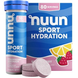 Nuun Sport Electrolyte tablety s horčíkom, vápnikom, draslíkom, chloridom a sodným, bezlepkom a vegánom, jahodovou citrónovou limonádou, 8 balení (80 dávok celkom)