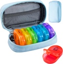 Serfeymi Travel Pill Organizátor 2 Časy A deň AM Upgrade Rainbow Pill Box 7 Deň s prenosným zipsom PU kožené pilulky Prípad, Medicína Organizátor pre pilulky, Vitamíny, Rybie oleje - Blue 01
