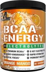 EVL BCAA Aminokyseliny Powder - BCAA Energy Pre cvičenie Powder for Muscle Recovery Lean Growth and Endurance - Rehydrating Post Workout Recovery Nápoj so 6 Key Electrolytes - Orange Mango