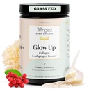 Winged Wellness Glow Up, Kolagen Powder for Women - vlasy, koža a nechty Beauty Supplement with Grass-Fed Hydrolyzed Collagen Peptides Adaptogens, Vitamín C & Biotin - 25 Servíry, bez príchute