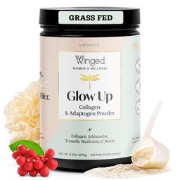 Winged Wellness Glow Up, Kolagen Powder for Women - vlasy, koža a nechty Beauty Supplement with Grass-Fed Hydrolyzed Collagen Peptides Adaptogens, Vitamín C & Biotin - 25 Servíry, bez príchute