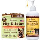 Natural Dog Company Psie Vitality Psie vitamíny a doplnky Bundle, Zahŕňa (1) Hip a spoločné žuvačky Supplement-90 ks kozequin pre psy, (1) Ultra Omega Rybí olej 16 Oz Omega 3 Rybí olej pre psy
