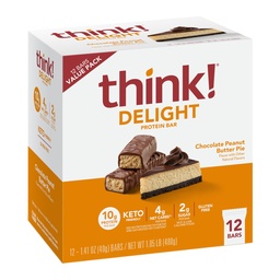 Mysli! Delight Proteínové tyčinky, Čokoládové arašidové maslo Pie, Nízky cukor a Nízky cukor bez lepidla Snack, Keto Friendly Snacks, 12 Počet (Backaging May Vary)