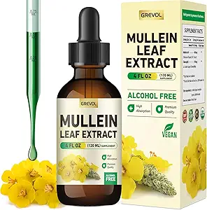 Mullein kvapky pre Pľúca Supplement: Organic Mullein Leaf 30:1 Extrakt Tinktúra s chlorofylom - Bylinné doplnky Podpora Pľúcne čistenie a respiračné funkcie - non-GMO, Vegan - 4 Fl Oz