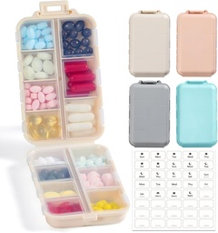 4 balenia, 14 GRIDS Travel Pill Organizátor box s labels - Travel Medicine prípad Kit - Pocket Daily Pharmacy Container - Travel Medical Holder Dispenser for Fish Oil Vitamín Supplement Storage