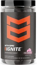 MTN OPS Ignite Trail Packs Energy Drink Powder, Gluten Free Nootropic Supplement Drink Mix, L Arginine, L Citruline, Caffeine & Nootropic Cucur Free Drink Mix, 20 Servings, Pink Lemonade