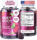 Repné žuvačky pre vysoký krvný tlak - Beet Root Gummies vyrobené v USA s tart Cherry - Doplnky oxidu dusnatého pre energiu a zdravie Cardio - Vegan, No GMO, Pektín Based - pre ženy a mužov, 60 ks
