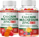 BionerLab Calcium Magnézium Zinok Gumies s vitamínom D3 & K2 - Vysoká potencia zvýšená absorpcia - Orange a Berry Ochutené