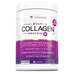 Powder Multi Collagen Peptidy pre ženy - Hydrolyzovaný nechutený Kolagén Powder pre ženy s typmi I II III V & X plus vitamín C a kyselina hyalurónová pre krásne vlasy a nechty - 30 Slúži