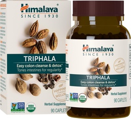 Himalaya Organic Triphala, 90 Day Supplement - Digestive Health Supplement for Colon Cleanse & Occasional Bloating and Cconcase Relief - USDA Organic, Vegan, Non-GMO, Gluten Free, 688 mg, 90 Caplets