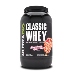 NutraBio Classic Whey Protein Powder Supplement - 25g proteínu per scoop - Full-Spectrum Amino Acid Profil bez výplne, umelé farby, alebo konzervačné látky - Jahodový koláč, 2 libry