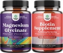 Bundle of Pure Magnézium Glycinate 400mg per serviceing for Mood sleep and Relaxation 240ct a Pure Biotin Pills for Women Men - Stop vlasy vypadávanie tónovanie prírodný doplnok