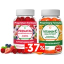 Lunakai prenatálne a vitamín C Gumies Bundle - Tehotenstvo Multivitamínové doplnky s železom a kyselinou listovou - 300mg Organic, non-GMO, Vegan Žuvacie Gummy - 30 dní
