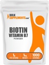 BulkSupplementments.com Biotin 10000mcg prášok - vitamín B7, vitamíny pre vlasy, pokožku, a nechty - bez lepidla, 1g na porciu (10mg Biotin), 1kg (2,2 lbs) (Pack of 1)
