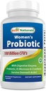 Najlepšie prírodné probiotiká pre ženy 100 miliárd CFU - 10 kmeňov + Prebiotiká Fiber + Tráviace Enzyme Blend + Ženské zdravie Bylinné Blend - Immune, Tráviace & Gut Health - 60 Deleyaed Kapsule