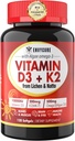 Rastlinné vitamín D3 K2 doplnok softgel - Vit D3 10000 Iu + vitamín K2 Mk7 200 Mcg, Algae Omega-3, horčík, vitamín B12 pre kosti a svalovinu, imunitná podpora, maximálna absorpcia, ľahko prehltnúť 1 balenie