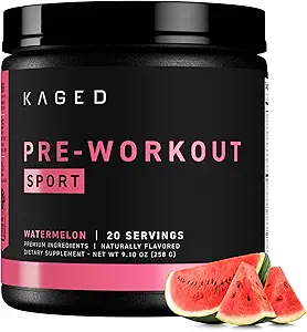 Kaged Sport Pre Cvičenie Powder pre mužov a ženy, Watermelon, Sport Certified, 188mg kofeín, Nitric Oxide Supplement, Beta Alane for Energy, Vzpieranie, Cardio Endurance & Strength, 20 Servis