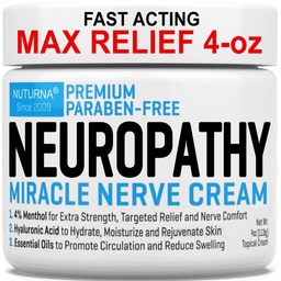 Neuropatia Nerve Relief Cream - Premium Nerve Cream 3X Akcia pre cielenú úľavu a upokojujúci Nerve Comfort - Maximálna sila so 4% Menthol Arnica MSM pre nohy nohy nohy prsty a chrbát - Veľké 4 Oz